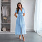 Elegant Vacation Style Deep V Short Sleeve Maxi Dress - Enfance-Heureuse