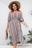 Plus Size Striped Cold-Shoulder Dress - Enfance-Heureuse