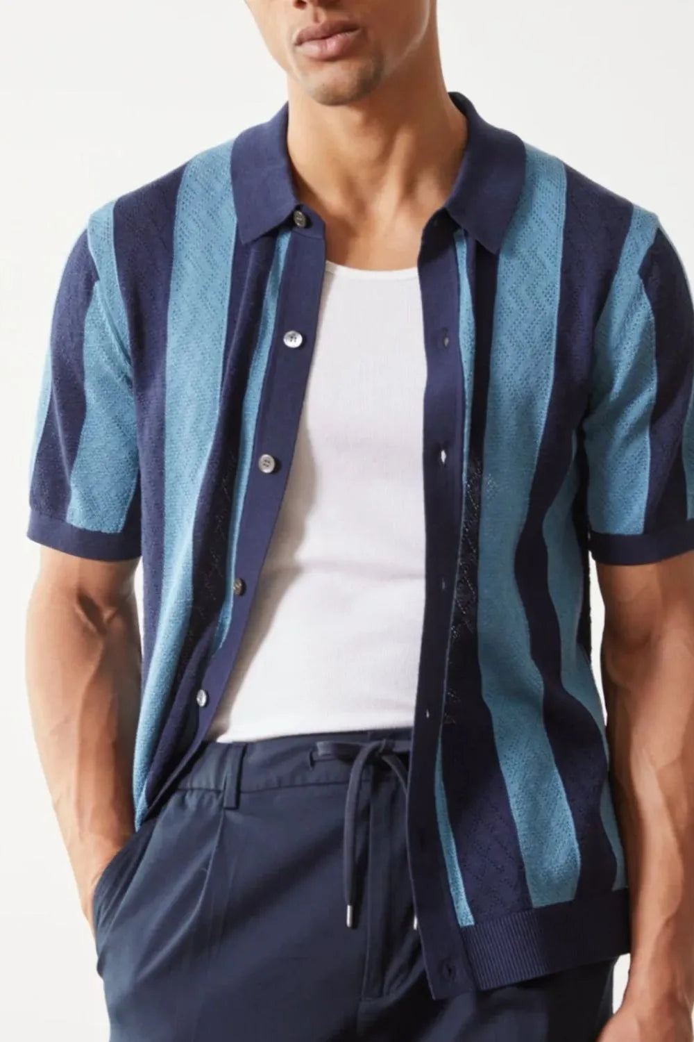 Men's Plus Size Striped Button Down Short Sleeve Shirt - Enfance-Heureuse