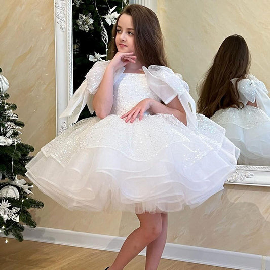 Girls' White Birthday Party Formal Dress Skirt - Enfance-Heureuse