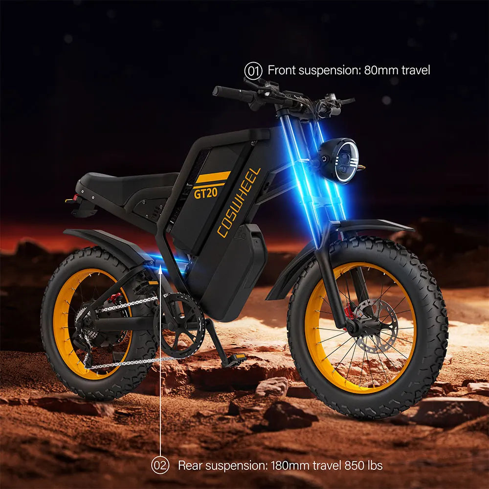 Coswheel Electric bike 3000W GT20 PRO Off Road Electric Motorcycle 48V 40AH Dual Motor Dual Battery Mountain bike Fat Tire Ebike - Enfance-Heureuse