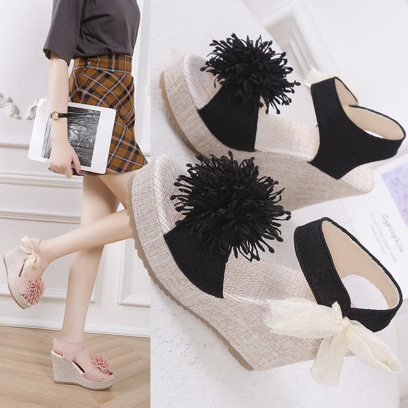 Plus Size Sandals Women's Platform Wedge Peep Toe Korean Style Platform - Enfance-Heureuse