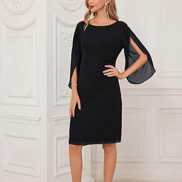 Irregular Sleeves Solid Color Chiffon Women Dress - Enfance-Heureuse