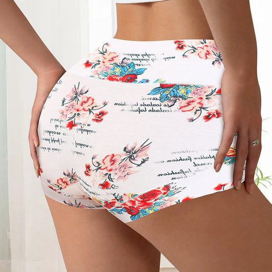 Fashion Color Contrast Big Flower Women's Boxer Underwear Sexy Sheath Belly Contracting Pure Cotton - Enfance-Heureuse
