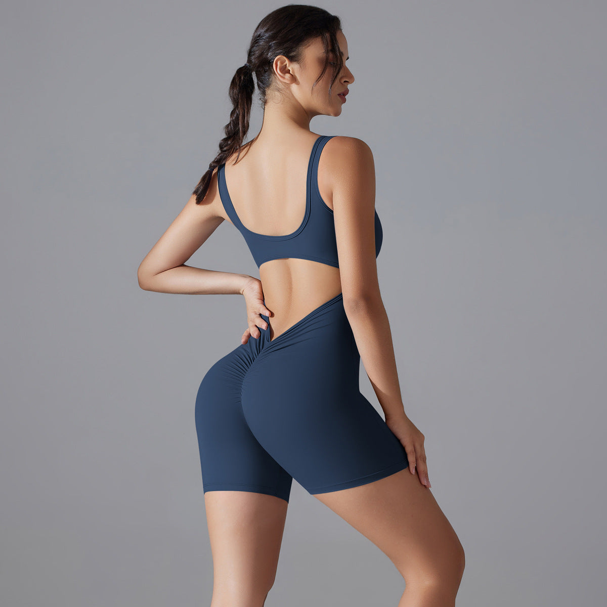 Peach Hip V Waist Tight Shorts Jumpsuit - Enfance-Heureuse