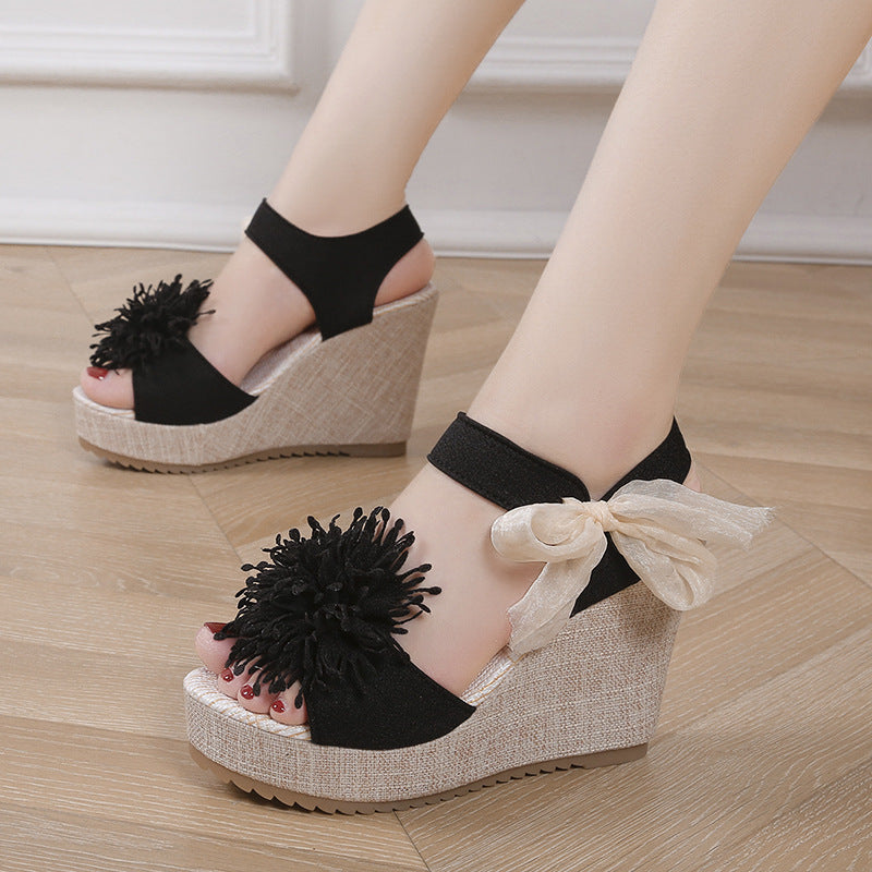 Plus Size Sandals Women's Platform Wedge Peep Toe Korean Style Platform - Enfance-Heureuse