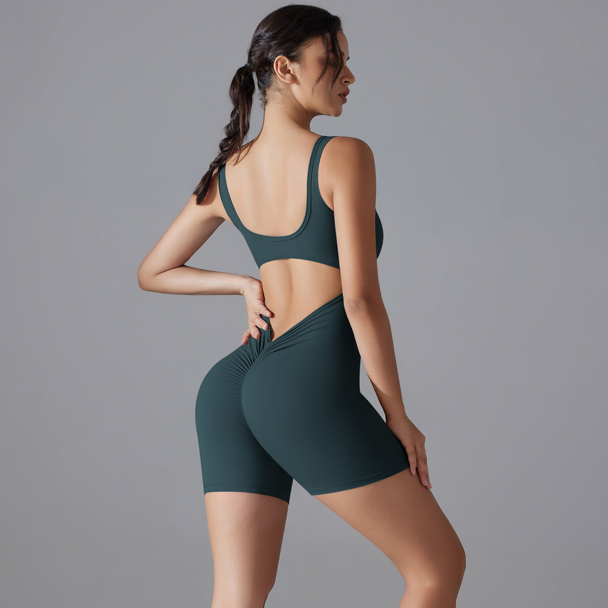 Peach Hip V Waist Tight Shorts Jumpsuit - Enfance-Heureuse