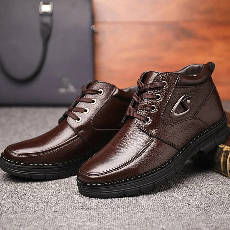 Middle-aged And Elderly Men's Winter Warm Fleece-lined Thick Old Men's Leather Shoes