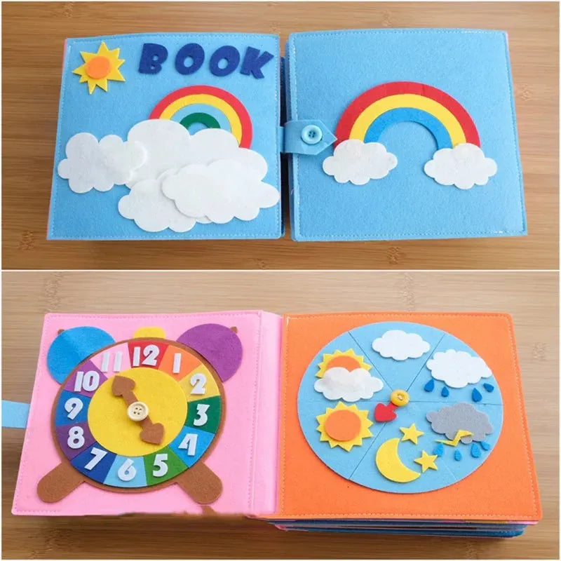 Montessori children Busy Board DIY Rainbow Cloth Book Education Toys Habits Knowledge Developing Basic self care skills training