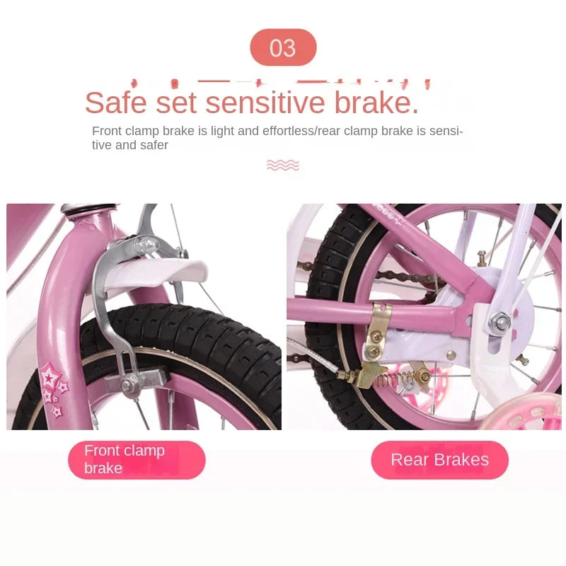 Vélo rose princesse avec siège arrière et roue à assistance flash pour enfant, bicyclette de ville pour bébé fille