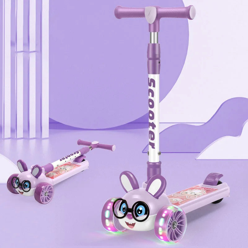 Foldable Kick Scooter 4 Levels Adjustable Height For 2-10 Years Children 3-Wheel Flash Wheels Foot Scooters With Music Speaker