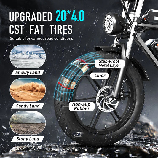 DEEPOWER S7Pro Electric Bike for Adults, 48V, 60Ah,Dual Battery, 20''x4.0 Fat Tires,Snow Mountain E-Bike, 2000W Electric Bicycle - Enfance-Heureuse