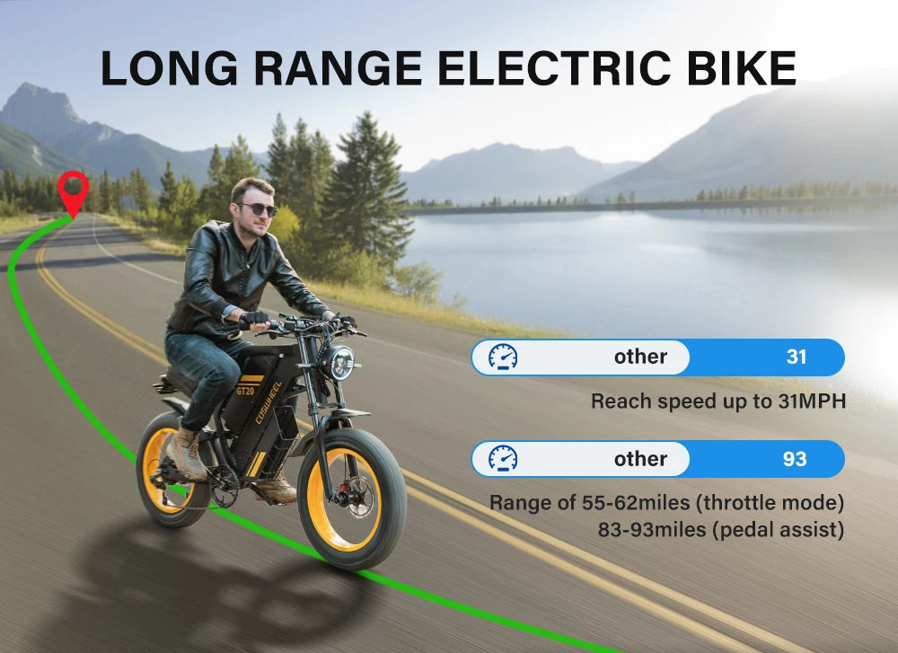 Coswheel Ebike GT20 Adult Electric Motorcycle Mountain Bikes 20Inch 48V Electric bike Fatbike Adult Motorcycles Drit bike - Enfance-Heureuse