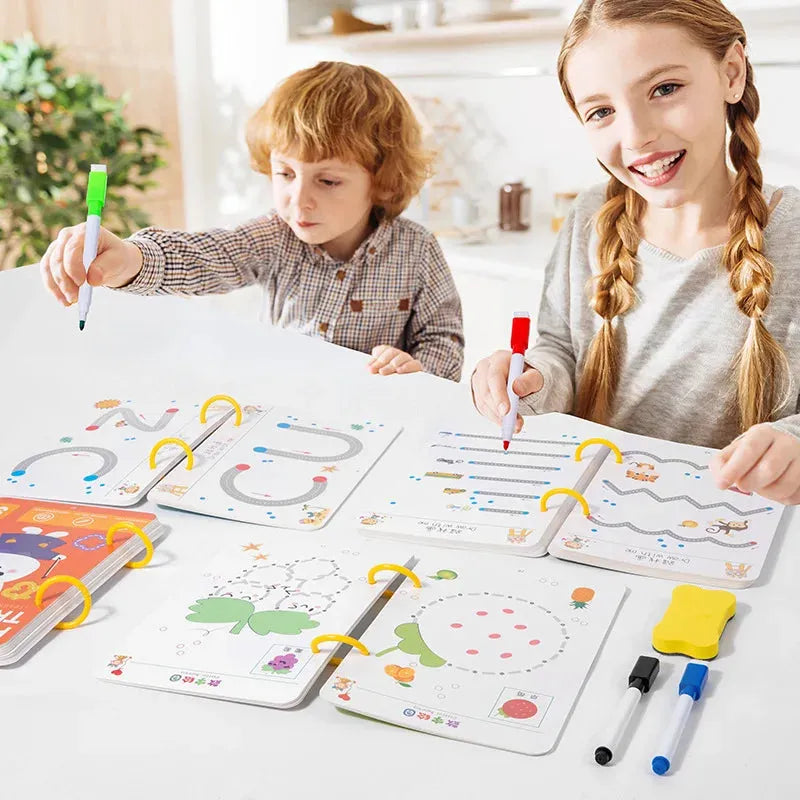 Kids Pen Control Training Book with Pen Reuse Montessori Drawing Children Erasable Painting Book Early Education Book Pen