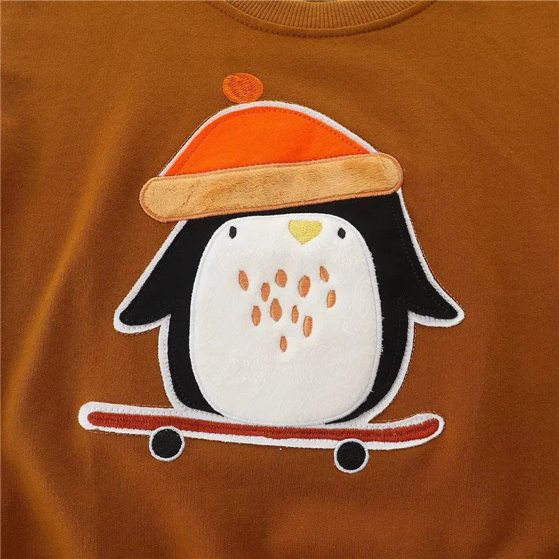 Jumping Meters Long Sleeve Penguin Applique Sweatshirts Cotton Baby Clothes Hot Selling 2-7T Children's Tops Shirts