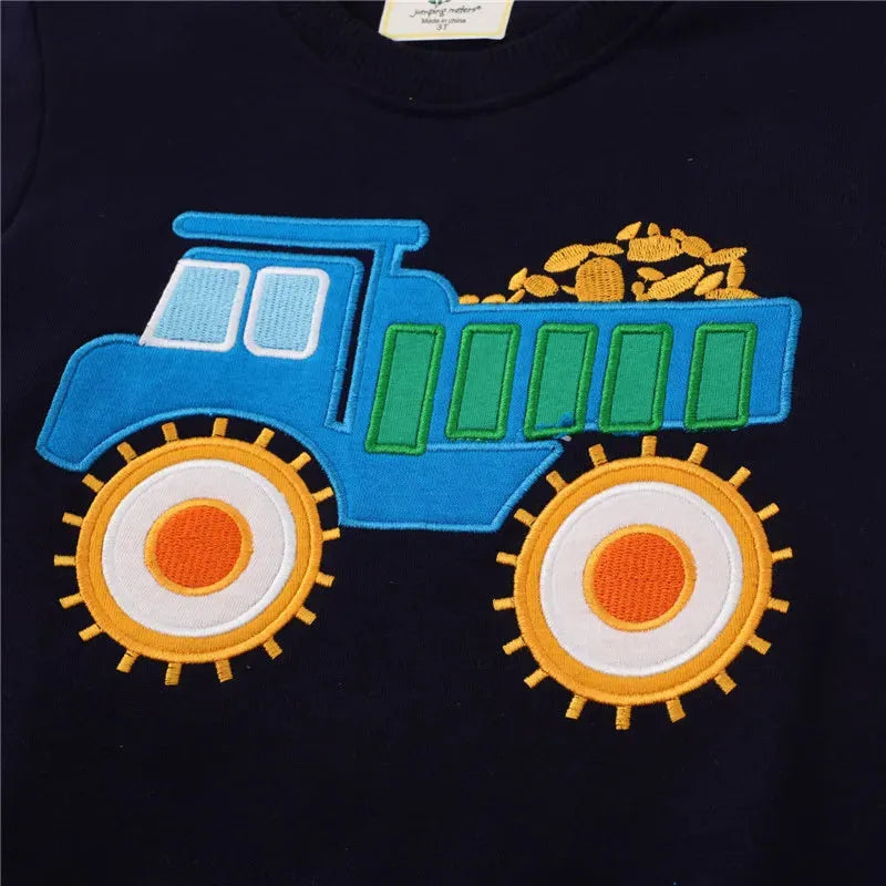 Jumping Meters 2-7T New Arrival Cartoon Cars Embroidery Autumn Boys Sweatshirts Long Sleeve Baby Clothes Hot Selling Kids Shirts