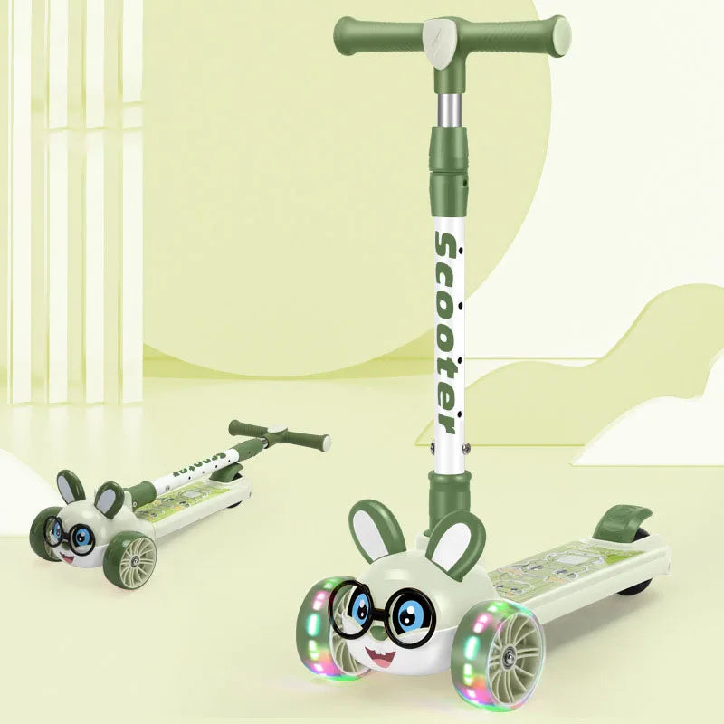 Foldable Kick Scooter 4 Levels Adjustable Height For 2-10 Years Children 3-Wheel Flash Wheels Foot Scooters With Music Speaker