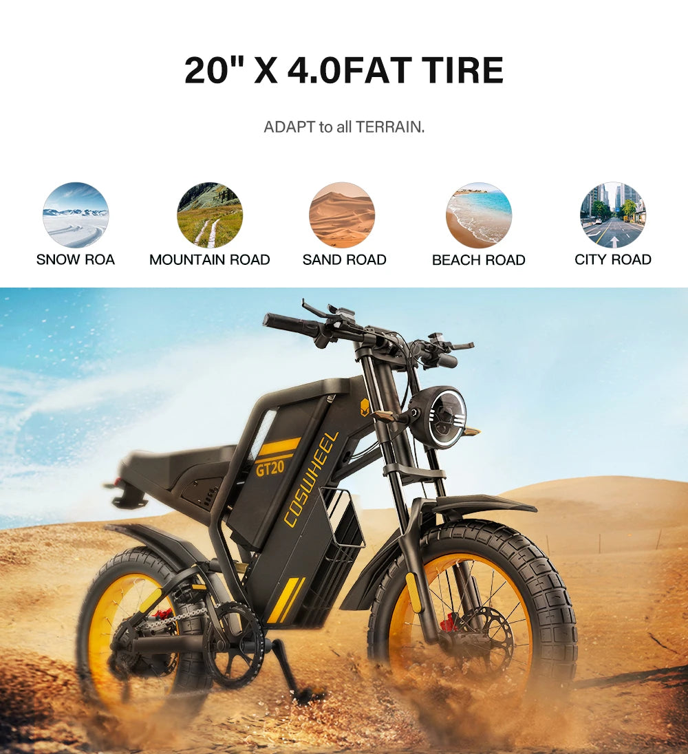 Coswheel Ebike GT20 Adult Electric Motorcycle Mountain Bikes 20Inch 48V Electric bike Fatbike Adult Motorcycles Drit bike - Enfance-Heureuse