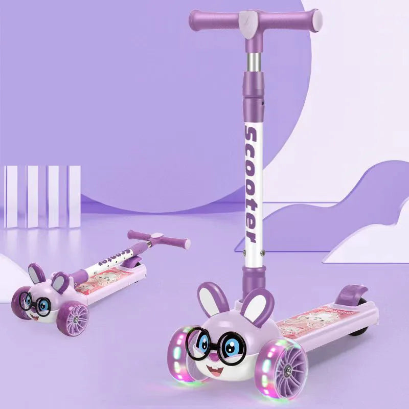 Foldable Kick Scooter 4 Levels Adjustable Height For 2-10 Years Children 3-Wheel Flash Wheels Foot Scooters With Music Speaker