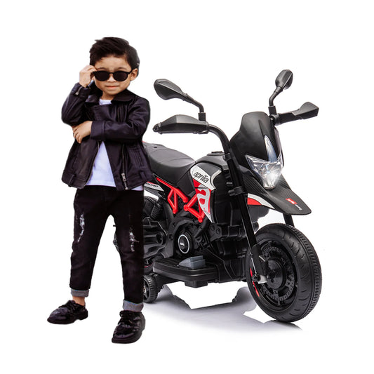 Moto eléctrica Aprilia 6V para niños, roja, juguete de entrenamiento