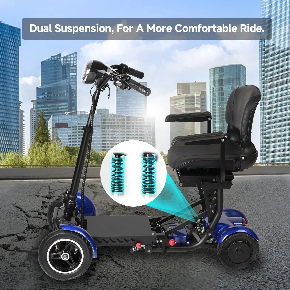 48V 12mph 500W Lightweight Foldable Four-wheel Electric Scooter 15-25miles E-Scooters 2 Dual Motor 2 Seat For Elderly/Disabled