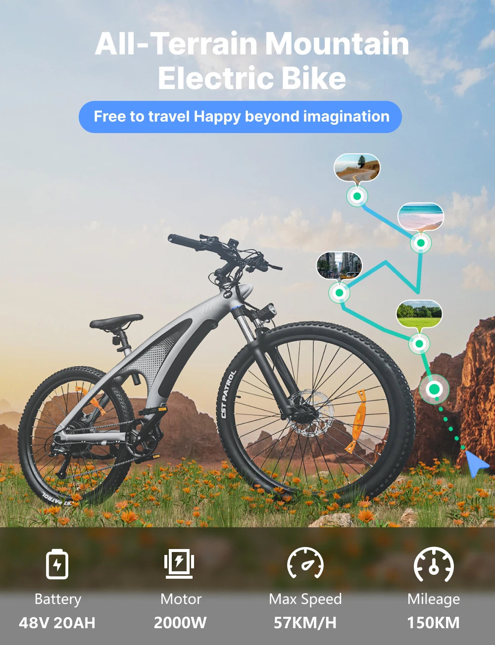 HX Q5 2000W Ebike Adult Electric Mountain Bicycle 27.5 inch Electric Bike 57km/h Removable battery Moped E Bikes Road Bike - Enfance-Heureuse