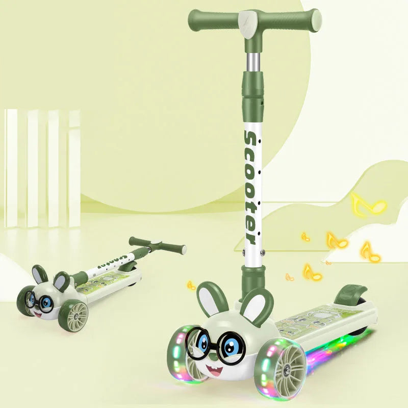 Foldable Kick Scooter 4 Levels Adjustable Height For 2-10 Years Children 3-Wheel Flash Wheels Foot Scooters With Music Speaker