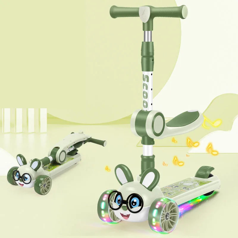 Foldable Kick Scooter 4 Levels Adjustable Height For 2-10 Years Children 3-Wheel Flash Wheels Foot Scooters With Music Speaker