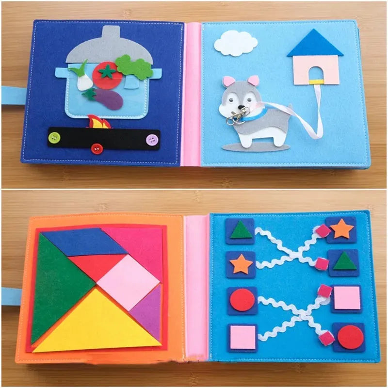 Montessori children Busy Board DIY Rainbow Cloth Book Education Toys Habits Knowledge Developing Basic self care skills training