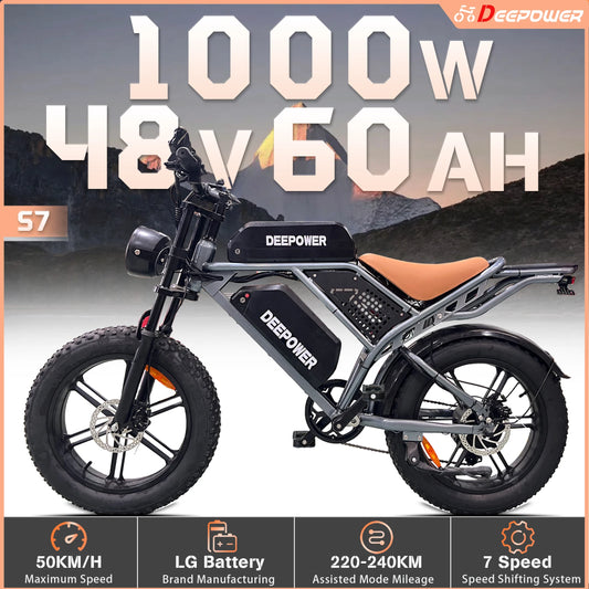 DEEPOWER S7 Off-Road Electric Bike for 1000W Motor Adults Mountain Ebike with 48V 60AH LG Battery All-Terrain Motorcycle Style - Enfance-Heureuse