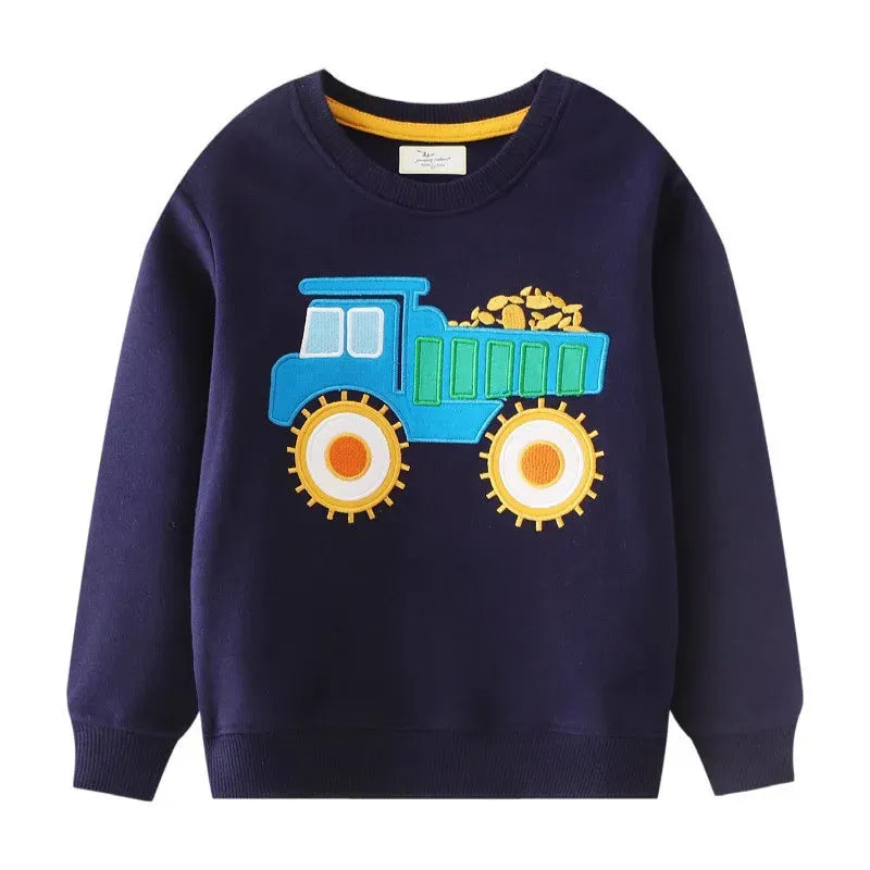 Jumping Meters 2-7T New Arrival Cartoon Cars Embroidery Autumn Boys Sweatshirts Long Sleeve Baby Clothes Hot Selling Kids Shirts