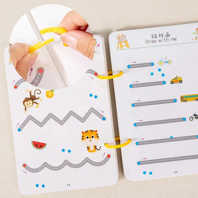 Kids Pen Control Training Book with Pen Reuse Montessori Drawing Children Erasable Painting Book Early Education Book Pen