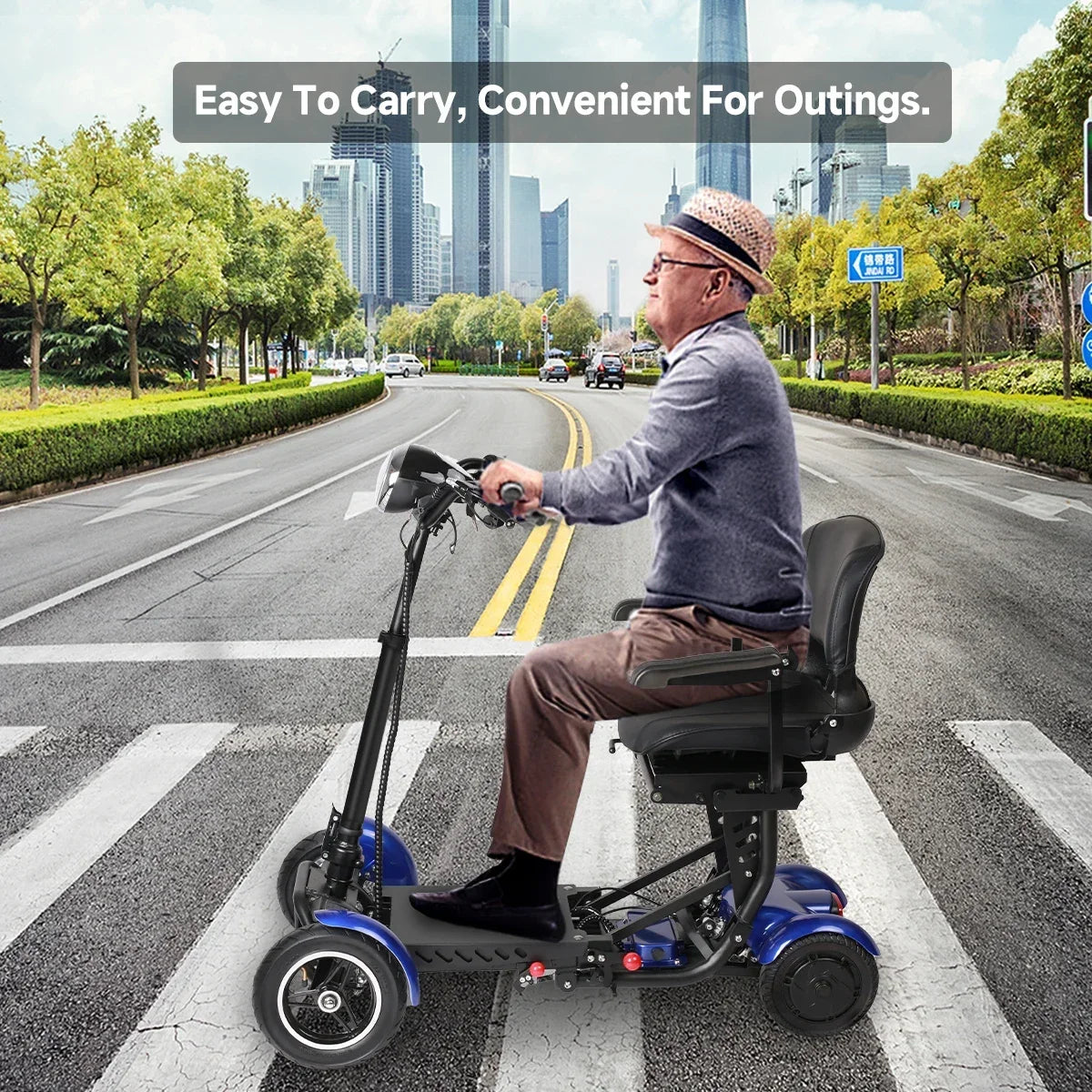 48V 12mph 500W Lightweight Foldable Four-wheel Electric Scooter 15-25miles E-Scooters 2 Dual Motor 2 Seat For Elderly/Disabled