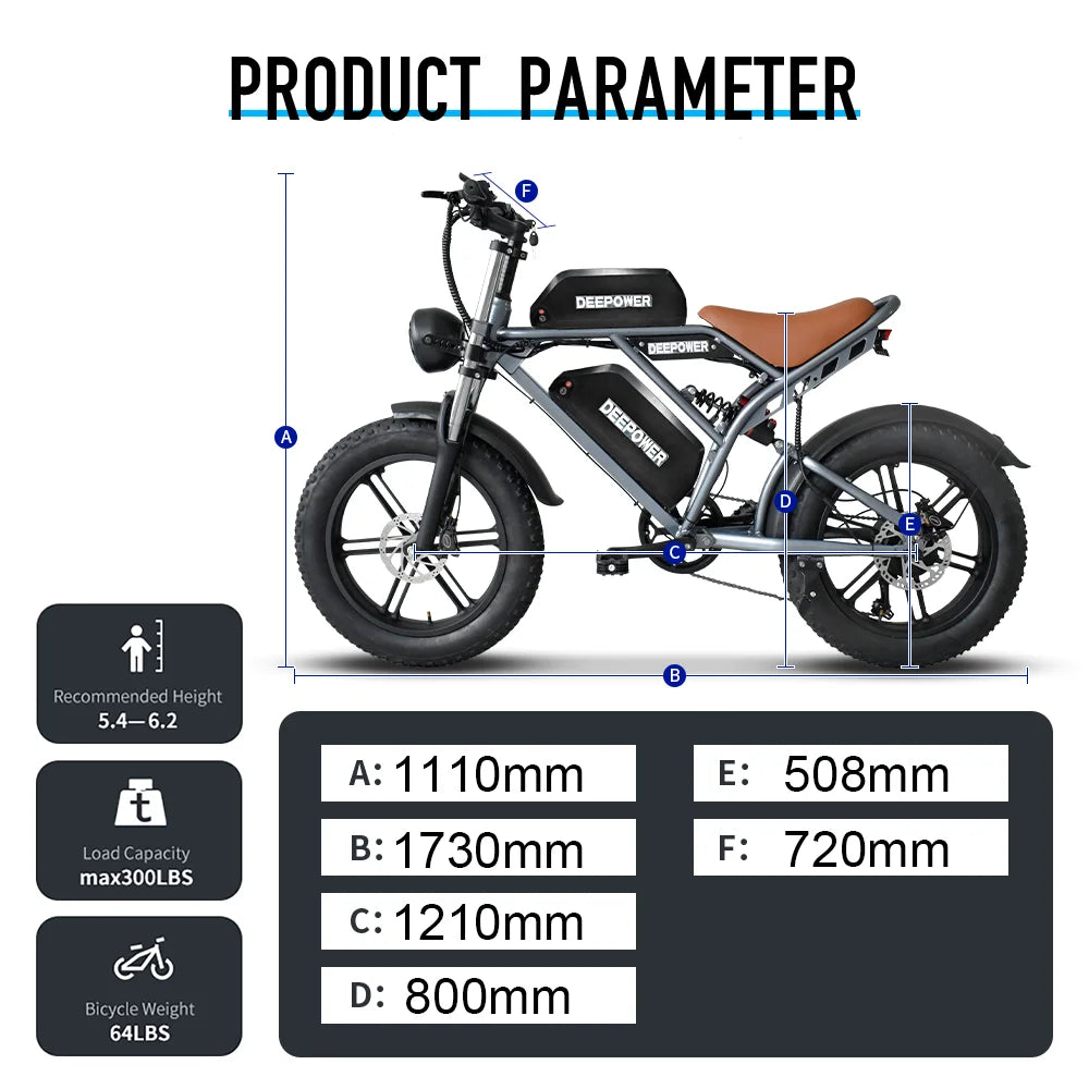 DEEPOWER S7Pro Electric Bike for Adults, 48V, 60Ah,Dual Battery, 20''x4.0 Fat Tires,Snow Mountain E-Bike, 2000W Electric Bicycle - Enfance-Heureuse