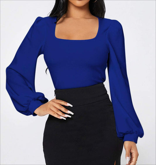 Ladies' Elegant Temperament Versatile Solid Color Long Sleeved Shirt Top - Enfance-Heureuse