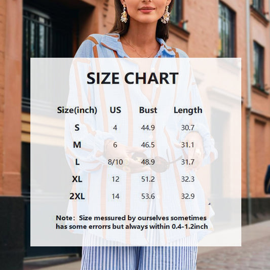 Women's Casual Striped Button-Down Shirt With Drop Sleeves Comfortable Loose-Fit Long Sleeve Top For Spring & Fall - Enfance-Heureuse