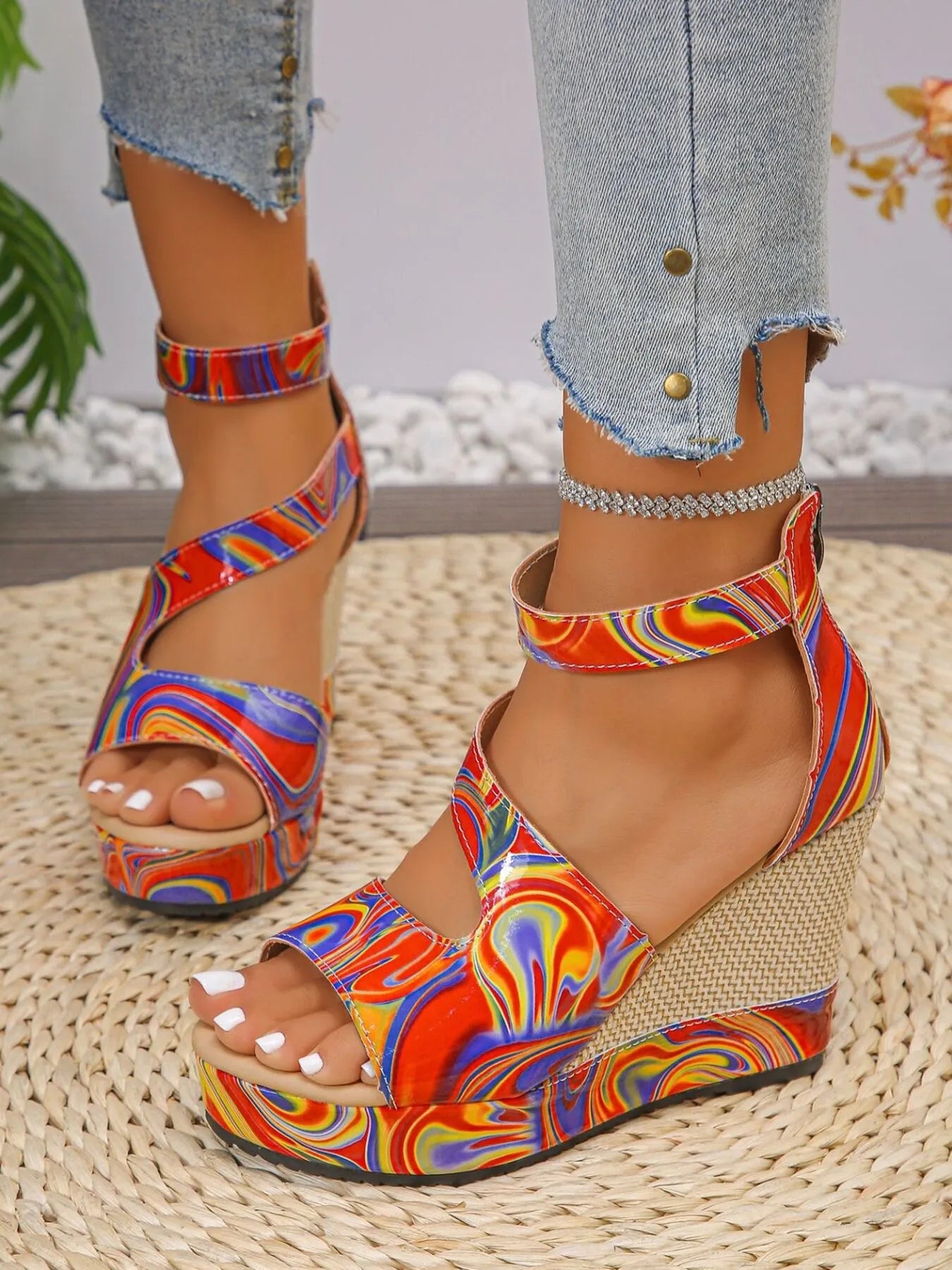 Platform Wedge Sandals with Ankle Strap - Enfance-Heureuse
