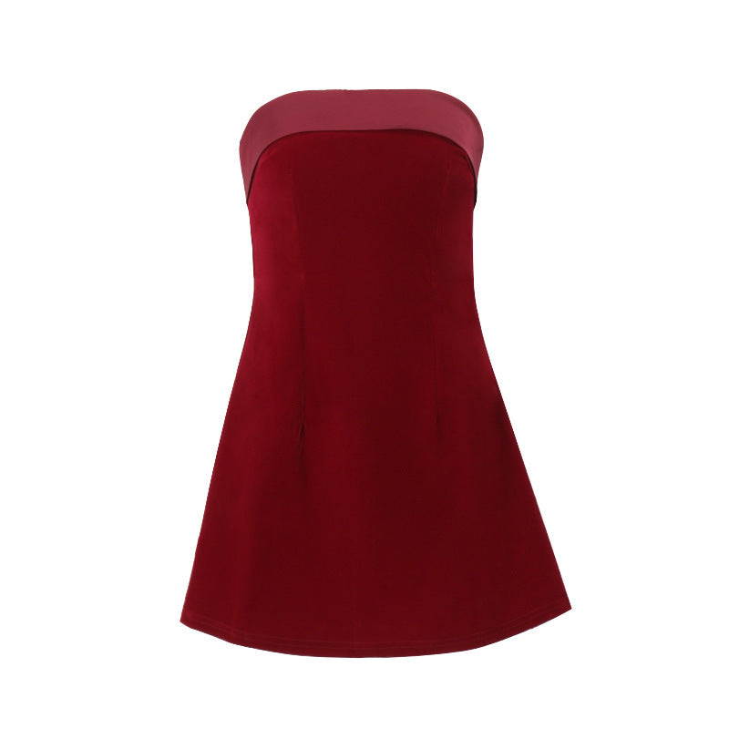 Ins Slim Tube-top Dress Fashion Zipper A-line Short Dresses Party Evening Clothing For Women - Enfance-Heureuse