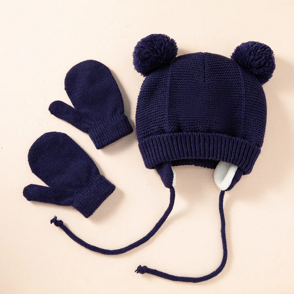 Gorro trenzado para niños, guantes, protección auditiva cálida, gorro tejido para niños