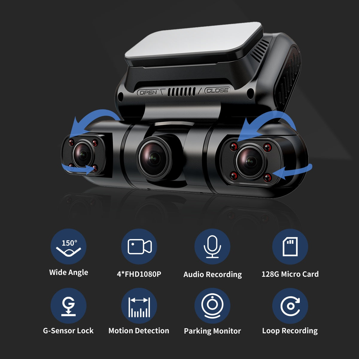 Hainatech 360 Degree View 4 Channel Dash Cam Front And Rear Inside Left Right, Dash Camera For Cars, Built-in GPS WiFi Night Vision, 24 7 Recording Parking Mode Monitor, Free 128G Card - Enfance-Heureuse