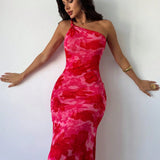 European And American Style Irregular Pattern Print Shoulder Belt Sling Dress Women - Enfance-Heureuse