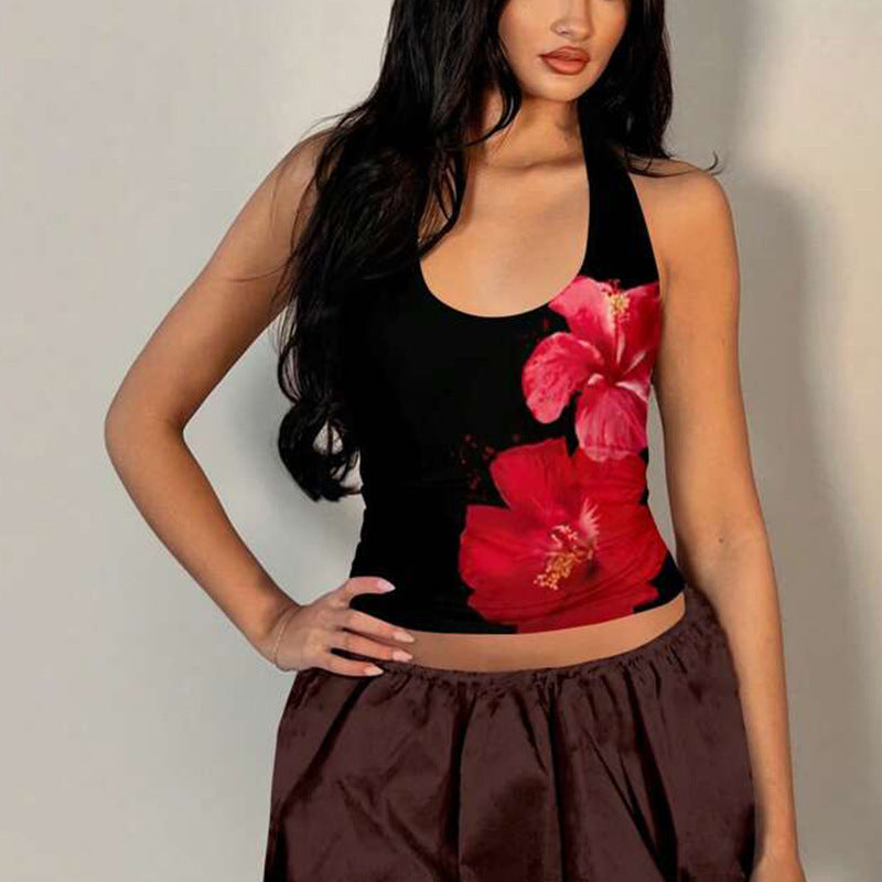 Summer Vacation Style Backless Halter Small Tank Top - Enfance-Heureuse