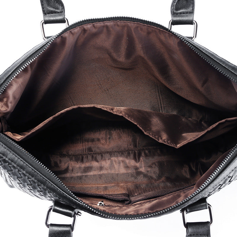 Men's Bag Leather Large Briefcase Hand Woven Luxury Handbags Business Tote Bags For Men High Quality Laptop Handbags - Enfance-Heureuse