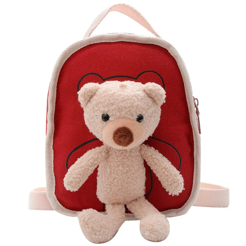 Mini mochila de lona para jardín de infantes con muñeco de oso lindo