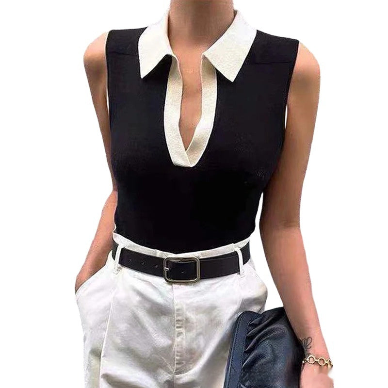 Solid Color Round Neck Pullover Women's Knitted Vest - Enfance-Heureuse