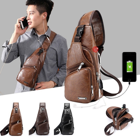Men USB Charging Bag Men Chest Bag For Custom PU PVC Shoulder Bag Diagonal Package Messenger Travel Bag Cross Body Bags - Enfance-Heureuse