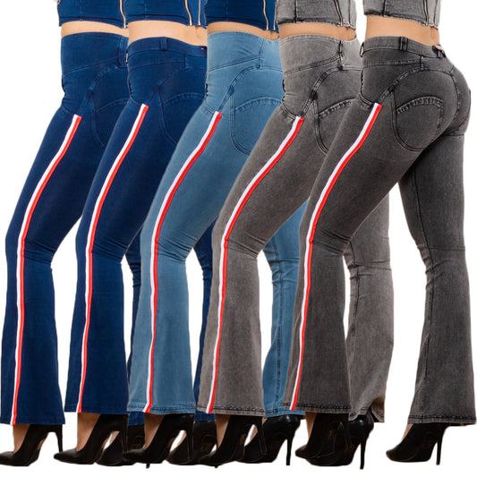 Shascullfites Melody Jeans Push Up Effect Skinny Jeans Sexy Lift Striped Flare Jeans Women's Denim Pants - Enfance-Heureuse