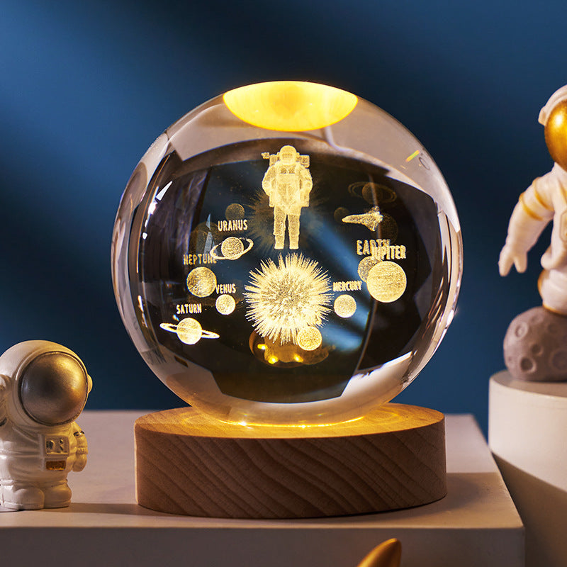 Luminous Starry Sky And Planets Moon Moon Crystal Ball Small Night Lamp Projection Ambience Light Creative Gift New Strange Gift - Enfance-Heureuse