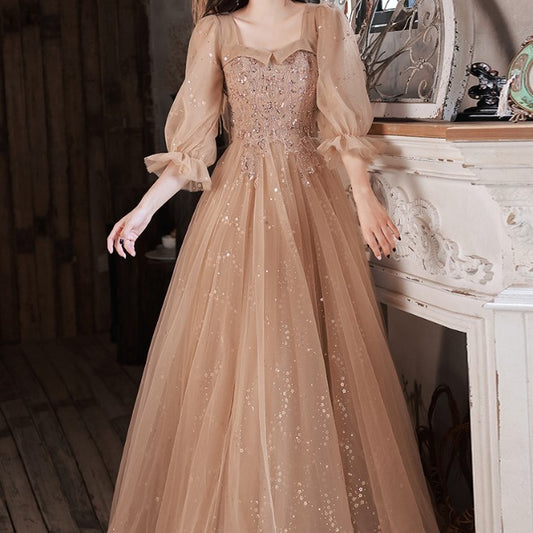 Evening Dress Host Banquet Maid Of Honor Long Sleeves - Enfance-Heureuse
