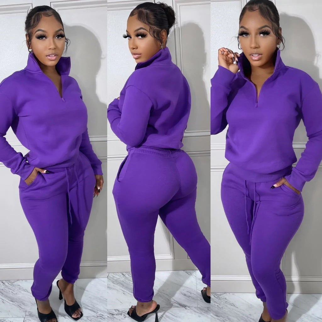 European And American Women's Fashion Sports Zipper Plush Suit - Enfance-Heureuse